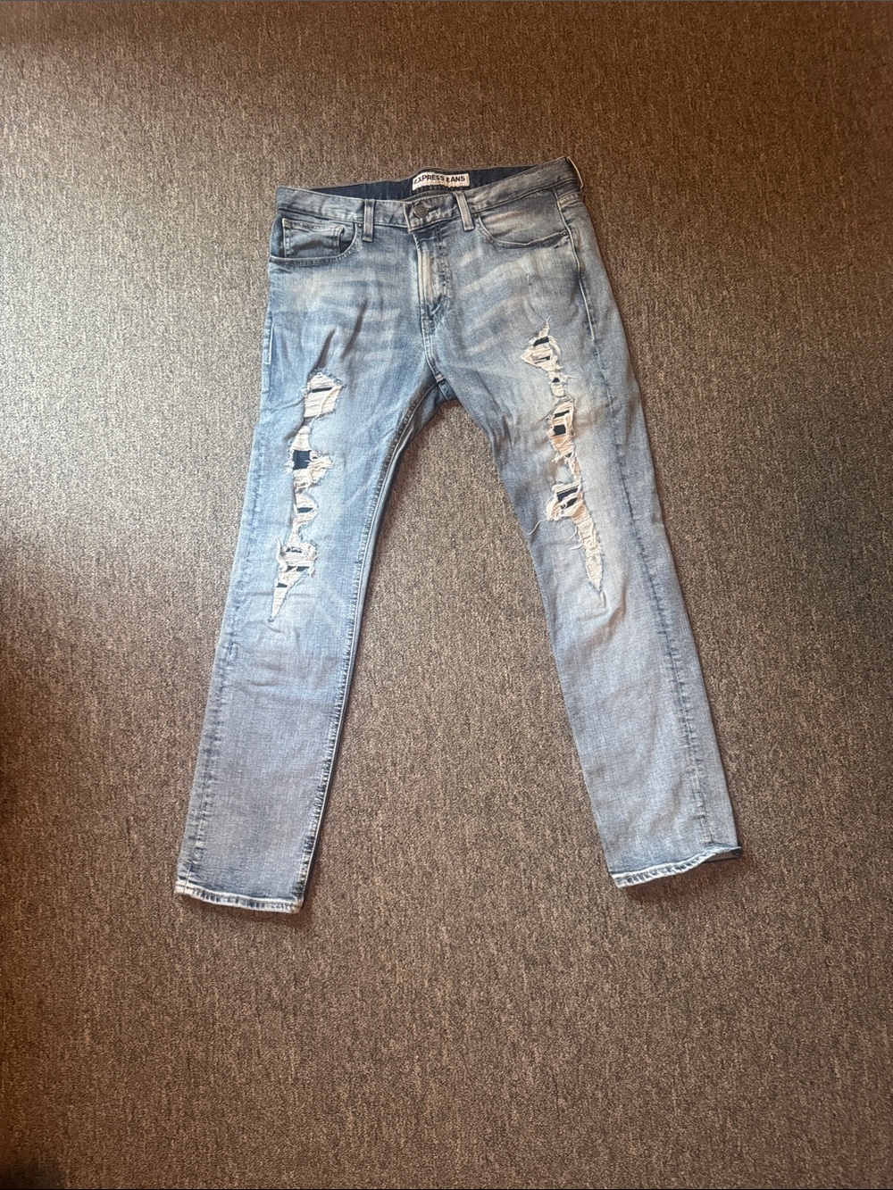 Mens Light Blue Distressed Jeans - Slim Fit